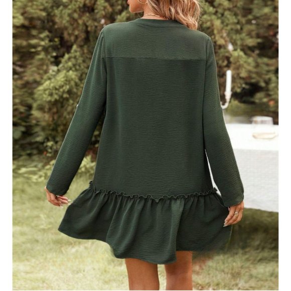 Green Ruffle Hem Smock Dress - Picture 4 of 6